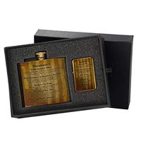 Second Amendment American - Gold Lighter and Pocket Hip Liquor Flask Survival Camping Gift Box Set