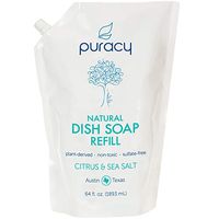 Puracy Natural Dish Soap Refill, Citrus & Sea Salt, Sulfate-Free Liquid Detergent, 64 Ounce