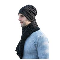 Theoylos Mens Winter Beanie Hats Scarf Set Warm Knit Hats Thick Fleece Lined Skull Cap Plus Velvet Hat & Scarf for Men Black