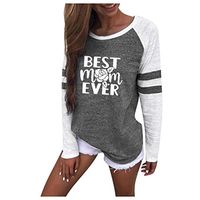 Womens Tops,Women Fashion Print Round Neck Long Sleeve Loose Blouse T-Shirt Gray