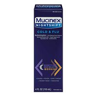 Mucinex Nightshift Cold & Flu Liquid 4 fl. oz. Relieves Fever, Sneezing, Sore Throat, Runny Nose, and Controls Cough (Pack of 3)