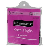No Nonsense 031/190 Size One Sheer Black Knee Highs 2 Pair