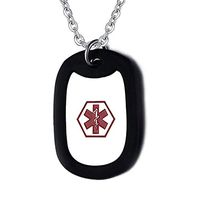 DIB Free Engraving Stainless Steel Medical Alert ID Dog Tag Pendant Necklace Black, Free Chain 24"