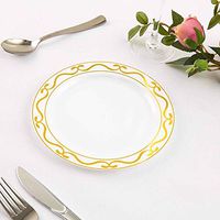 Efavormart 50 Pack 8" White Plastic Disposable Dessert Salad Plates with Gold Scalloped Hot Stamped Rim for Wedding Banquet Party