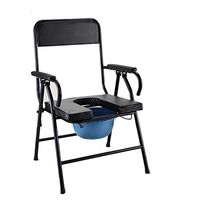 BINZHI Elderly Bedside Commode Chair Foldable， Backrest and Seat Surface Increase Anti-Slip Handrail, Black Bedside Toilet (Color : Black)