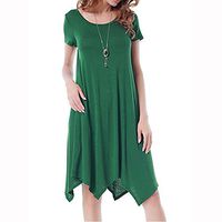 ▶HebeTop◄Women's Casual Short Sleeve Empire Waist Summer Chiffon Midi Dresses with Irregular Hem