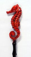 Hand Painted Back Scratcher Red Seahorse Bird 18"