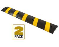 Speed Bump| Economy Recycled Rubber Heavy Duty Speed Bump| Modular Rubber Speed Bump| Cable Protector 2 Channel| Speed Ramp| Black & Yellow Black EPDM Rubber Stripes (2 Pack)