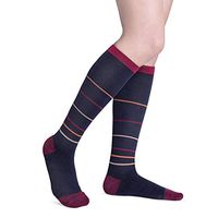 Fytto 4080 Comfy Cotton Compression Socks, 15-20mmHg Graduated Knee-High Hosiery – Thick Fabric Improves Circulation, Reduces Swelling, and Energizes Tired Legs – 1 Pair, Navy, Striped, Large