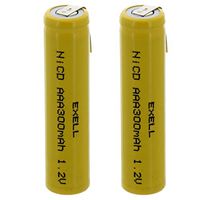 2x Exell AAA 1.2V 300mAh NiCD Rechargeable Batteries with Tabs for medical instruments/equipment, electric razors, toothbrushes, radio controlled devices, electric tools