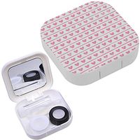 Portable Contact Lens Case Box Travel Kit Mirror + Bottle + Tweezers Container Holder [ Pink White Hearts ]