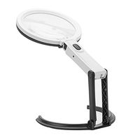 5X Desktop & Handheld LED Magnifier-Foldable Magnifying Glass with 10 LED Light- Powered by 2 AA Battery or 110V Adapter(Exclude) for Hobby, Crafts, Inspection, Reading Books, Magazines, Newspapers.