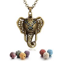Antiqued Bronze Lucky Elephant Lava Rock Necklace, Bronze, Size 38.82914Mm