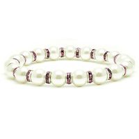 Accents Kingdom Women's Magnetic Hematite White Tuchi Simulated Pearl Bracelet with Simulated Lt. Amethyst Crystal, 7.5"