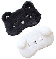2 Pack Cute Animal Sleep Mask for Girls Cute Cartoon Cat Dog Soft Plush Blindfold Sleep Masks Eye Cover for Women Girls Travel Nap Night Sleeping