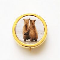RhyNSky Animal Bear Mini Portable Pocket Pill Box Case Holder for Purse, 3 Compartments, Gold, FG48