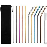 NINIMA for all age Set of 4 Stainless Steel Metal Straws Reusable Drinking Straws For 20oz Tumblers Yeti 6mm silvery (2 Straight + 2 Bent + 1 Brushes)
