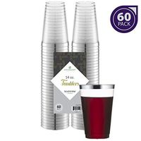 Silver Plastic Cups 14 Oz. Pack of (60) Clear Disposable Plastic Cups - Silver Rim Cups - Fancy Hard Plastic Cups - Party Accessories - Wedding - Elegant Clear Cups- Tumblers