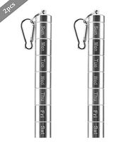 Fashionclubs Weekly Pill Case Keychain Pill Holder Aluminum Alloy Portable Pill Box Waterproof Pill Container 7 Compartments Pill Organizer for Outdoor Travel Camping First Aid, Pack of 2