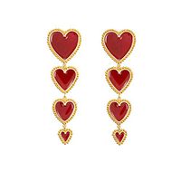 Red Love Shape Geometry Enamel Earrings Vintage Long Pendant Hoop Dangle Earrings for Women Girls (Gold)