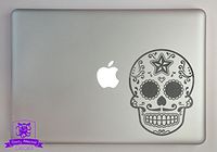 Overly Attached Decals Senor Mustached Star Faced Sugar Skull Vinyl Decal Sized To Fit A 11" Laptop - Silver Metallic