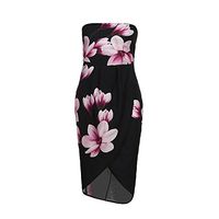 Danhjin Women's Sleeveless Sling Shoulder Wrap Chest Flower Printed Halter Dress S-XL Black