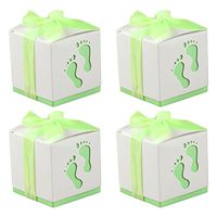 50 PCS Cute Baby Footprint Wedding Party Candy Confetti Gift Favor Box Holder with Ribbon Satin Green