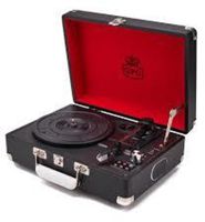 GPO Attache Briefcase-Style Record Player Vinyl Turntable with Built-in Speakers (Black)