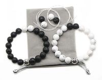 HEDQFM 2pcs Bracelets 10mm Natural Volcanic Lava Stone White Turquoise Stone Bracelet Aromatherapy Essential Oil Diffuser Bracelets Couples Stretch Bracelets for Men and Women