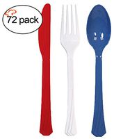 Tiger Chef Red Blue White American Flatware Party Supplies, Heavyweight Colored Plastic Silverware Includes 24 Forks, 24 Teaspoons, and 24 Knives (July 4th, 72)