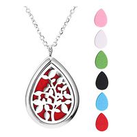 Jovivi Aromatherapy Essential Oil Diffuser Necklace, Stainless Steel Teardrop Locket Pendant with 24" Chain and 6 Color Felt Pads