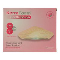 KerraFoam 4" x 4" Gentle Border Foam Dressing for Wound Care (CWL1011) - AIDS Wound Healing by Absorbing and retaining Drainage While Being Gentle on The Surrounding Skin. (Box of 10)