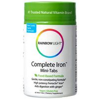 Rainbow Light - Complete Iron Mini-Tabs, Gently Encourages Healthy Iron Levels by Promoting Iron Absorption with Ferractiv Iron, Vitamin C and Ginger, Vegan, Gluten-Free, Non-Constipating, 60 Tablets