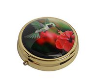 Glasscase Hummingbird Custom Glass Stainless Steel Gold Round Pill Case Medicine Vitamin Organizer Holder Case
