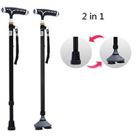 ZHM LED Walking Stick in Black, Adjustable Folding Cane Walking Stick 2 in 1-Portable,A