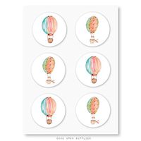 Watercolor Hot Air Balloon Stickers, Envelope Seals, Party Favor Labels, Cupcake Toppers by Once Upon Supplies, 1.5 Inches, 30 Stickers