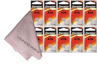10 Energizer A76 LR44 1.55V Button Cell Alkaline Batteries (Individually Packaged Each with Retail Hanging Tab)