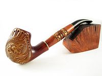 New Carved LION Pipe Churchwarden Pipe, Tobacco Smoking Pipe Engraved 8.7 In. Super Gift!
