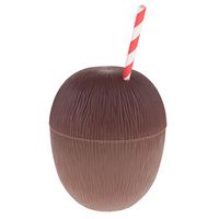 Dovewill Tropical Fruit Coconut Pineapple Drink Cup with Straw Hawaiian Luau Summer Party Supplies - Brown, as described