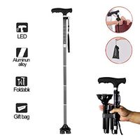 Folding Portable Cane, Ultra-Light Soft Handle LED Light Cane/Ergonomic Design/Handle and Non-Slip Base/Five-Section Folding Cane for The Elderly Special Abdomen (Four Foot)