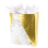 Hallmark 15" Extra Large Gift Bag with Tissue Paper (Gold with Sparkly Dress) for Weddings, Bridal Showers, Engagements and More