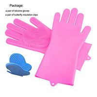 YAYUMI 2 Pairs Silicone Scrubber Rubber Dish Cleaning Gloves Brush Heat Resistant