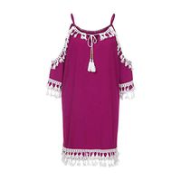 LISTHA Cold Shoulder Tassel Mini Dresses Women Sundress Short Cocktail Beach Dress Hot Pink