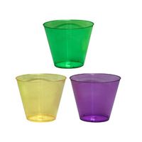 Party Essentials Hard Plastic 50 Count Party Cups/Tumblers, 9-Ounce, Mardi Gras Mix