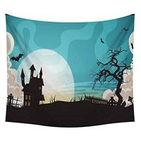 Bosji Wall Hanging Tapestry, Happy Halloween Decor Pumpkins Skull Tree Bat Printed Scary Tapestry, Art Home Garden Decoration (150x200cm)