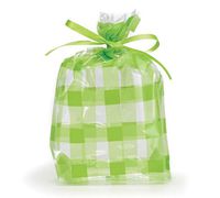 Small Lime Green Gingham Plaid 7x2x3" Cello Treat Food Snack Bags Baby Showers (40 ct)