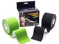 JP Fitness Kinesiology Tape, 2 Pack, Athletic tape, Kt tape, Green and Black, Waterproof, Uncut, Cotton, Breathable, Long lasting Latex free Hypoallergenic Back neck shoulder ankle knee pain arthritis