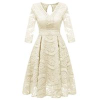 Plus Size Dresses,Women Vintage Princess Floral Lace Cocktail V-Neck Party Aline Swing Dress Beige