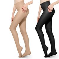 2 PCS 20-30mmHg Compression Pantyhose Opaque Support Pantyhose Closed Toe for Women Men Help Relieve Swelling Varicose Veins Edema Black Beige XL