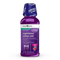 Amazon Basic Care Night Time Sleep Aid Liquid, Helps You Fall Asleep, Relieves Occasional Sleeplessness, 12 Fluid Ounces